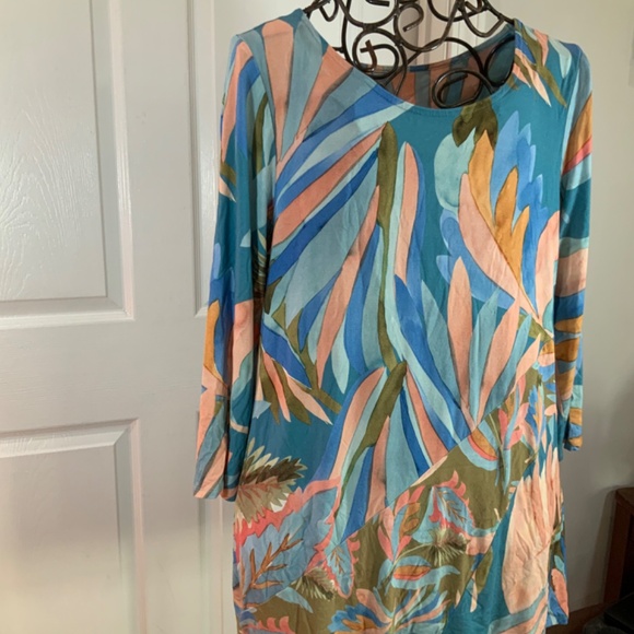 Soft Surroundings Palm Leaf Watercolor Boho Tunic Size Large - Picture 4 of 9